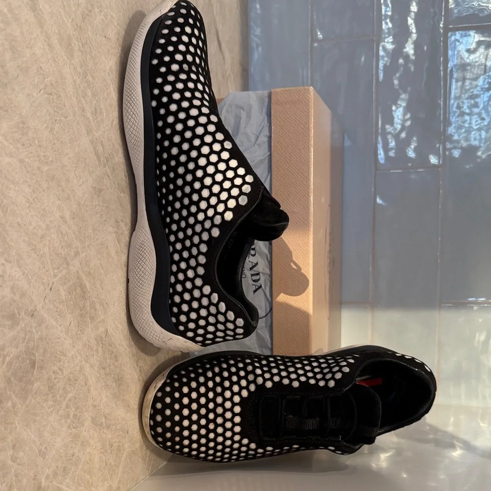 Prada Black and White Dot Sneakers - Picture 3 of 4